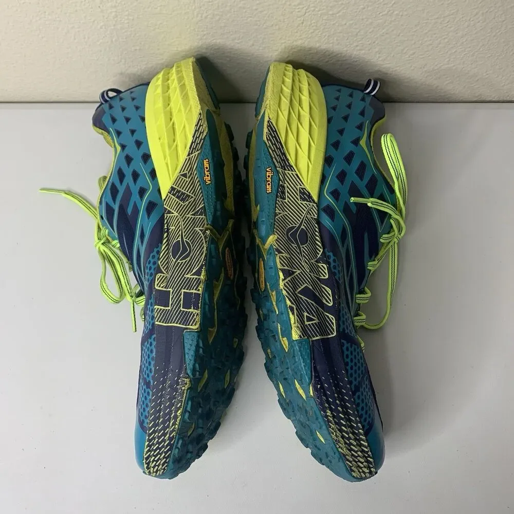 Hoka One One Speedgoat 2 Trail Running Shoes Bright Blue Neon Green Mens Sz 12.5